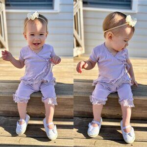 Luna Luna Copenhagen | Lavender Kimono Ruffle Top & Capris Set | Size 36 Months